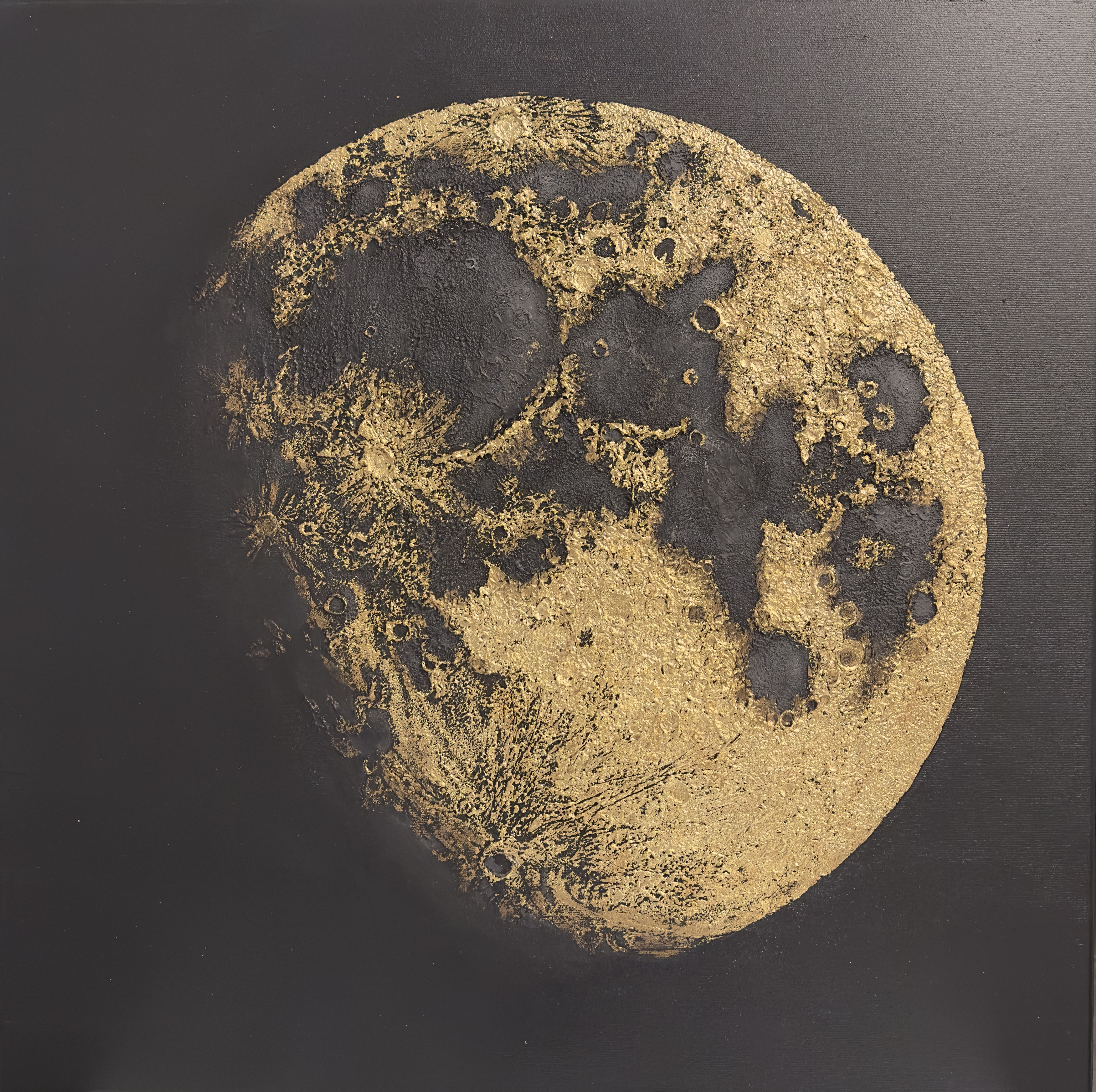 Golden Moon — acrylic on canvas with texture paste and imitation gold leaf, tactile golden surface